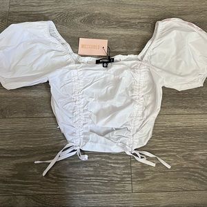 White poplin ruched front crop top